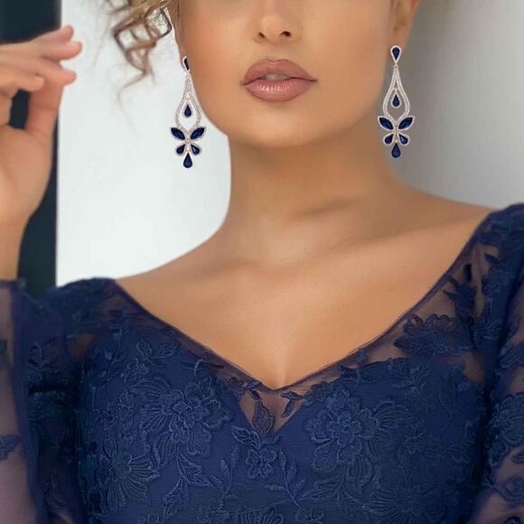 Yellow Gold with Blue Sapphire and Diamond Crystal Butterfly Chandelier Earrings